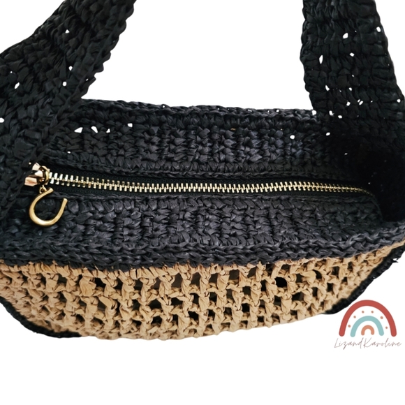 New! J. Crew Paros Open Weave Straw Bag  with Horseshoe Charm - Picture 12 of 16